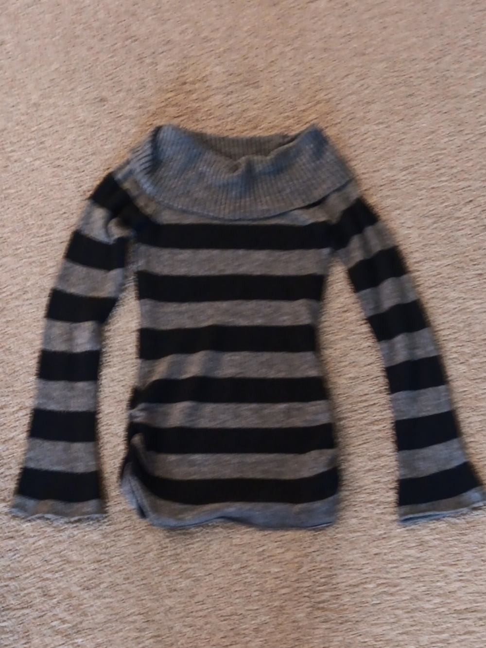 Love Rocks Striped Cowl Neck Sweater - Black & Gray